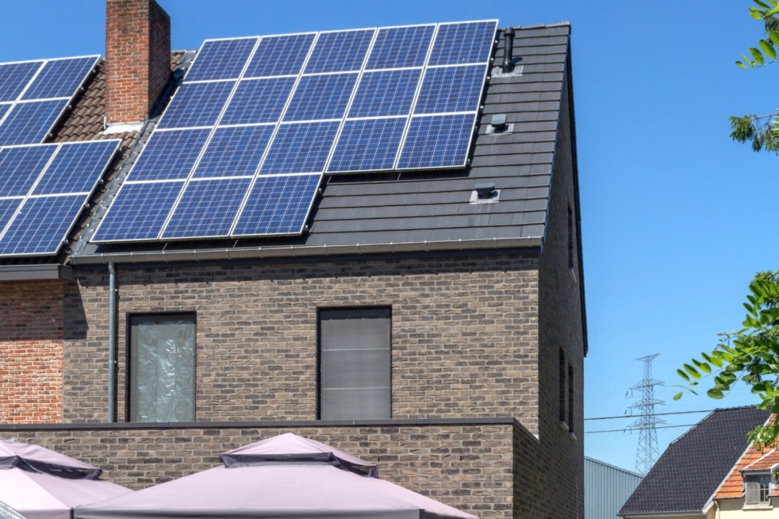 Solar panels on a house roof
