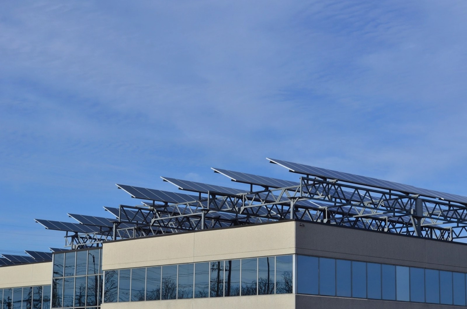 Solar panels on a building roof