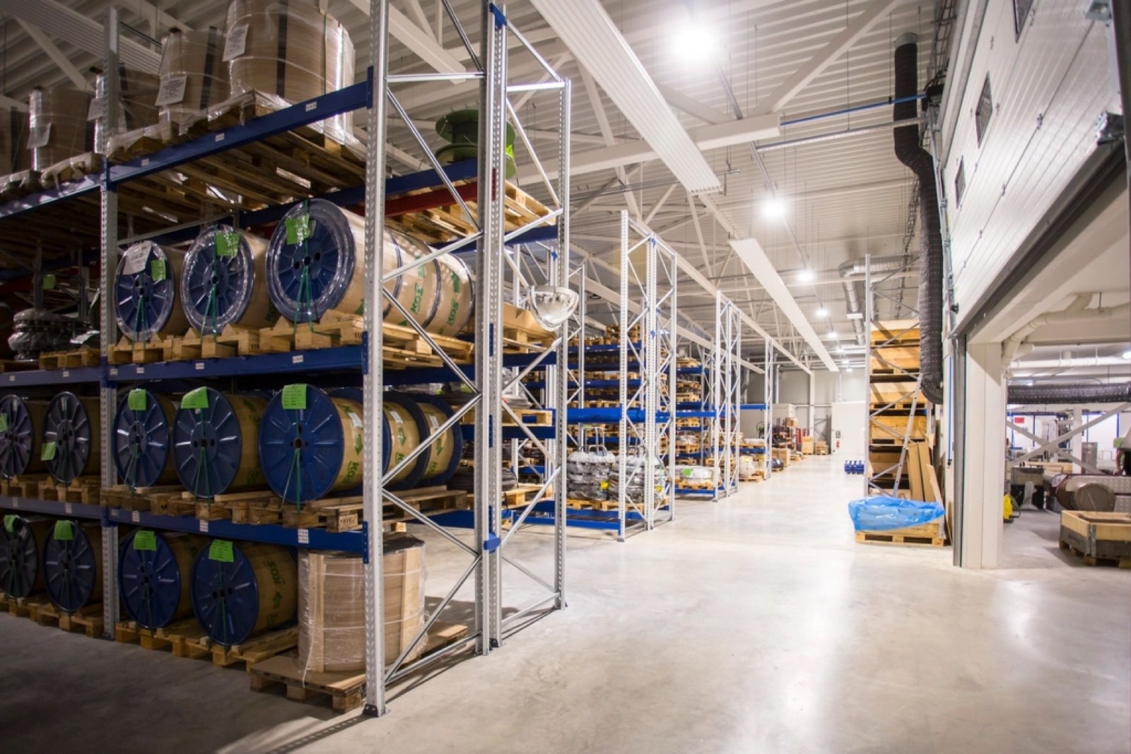 Aisles of shelves in a warehouse